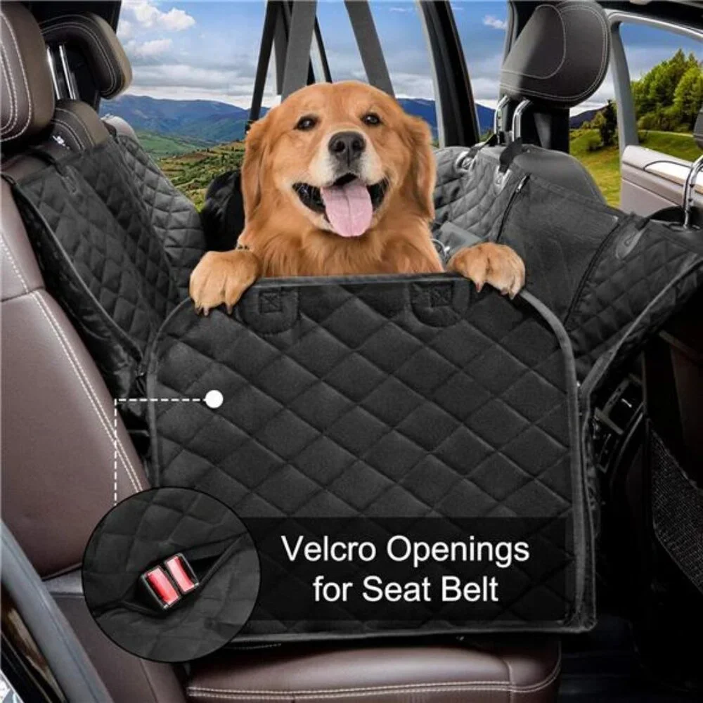 Dog Car Seat Cover with Storage Pockets Mesh Visual Window, Waterproof Nonslip